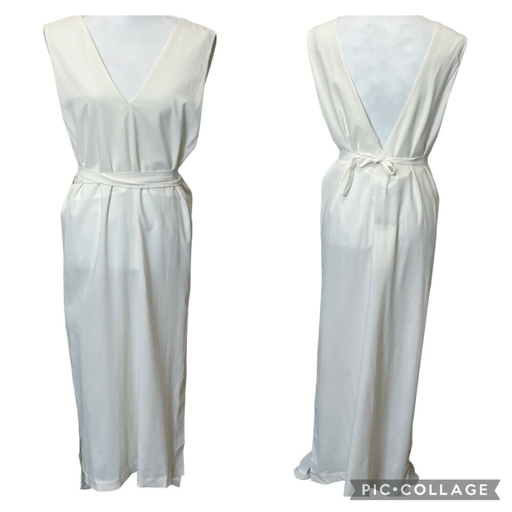ISABEL BENENATO White Sleeveless V-Neck Midi Belted Dress Size 40/S-M